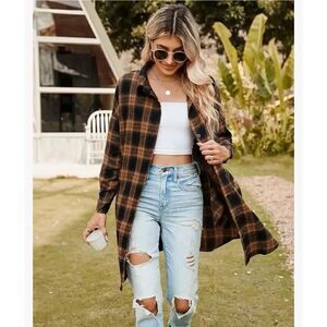 Blooming Jelly Women's Button Down Flannel Shirts Plaid Shacket SZ M #2266